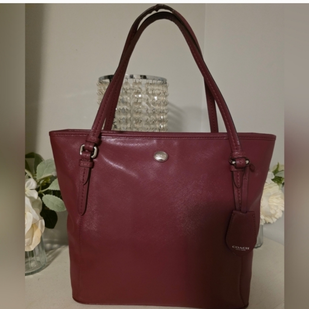 Coach Leather Tote in Deep Burgundy